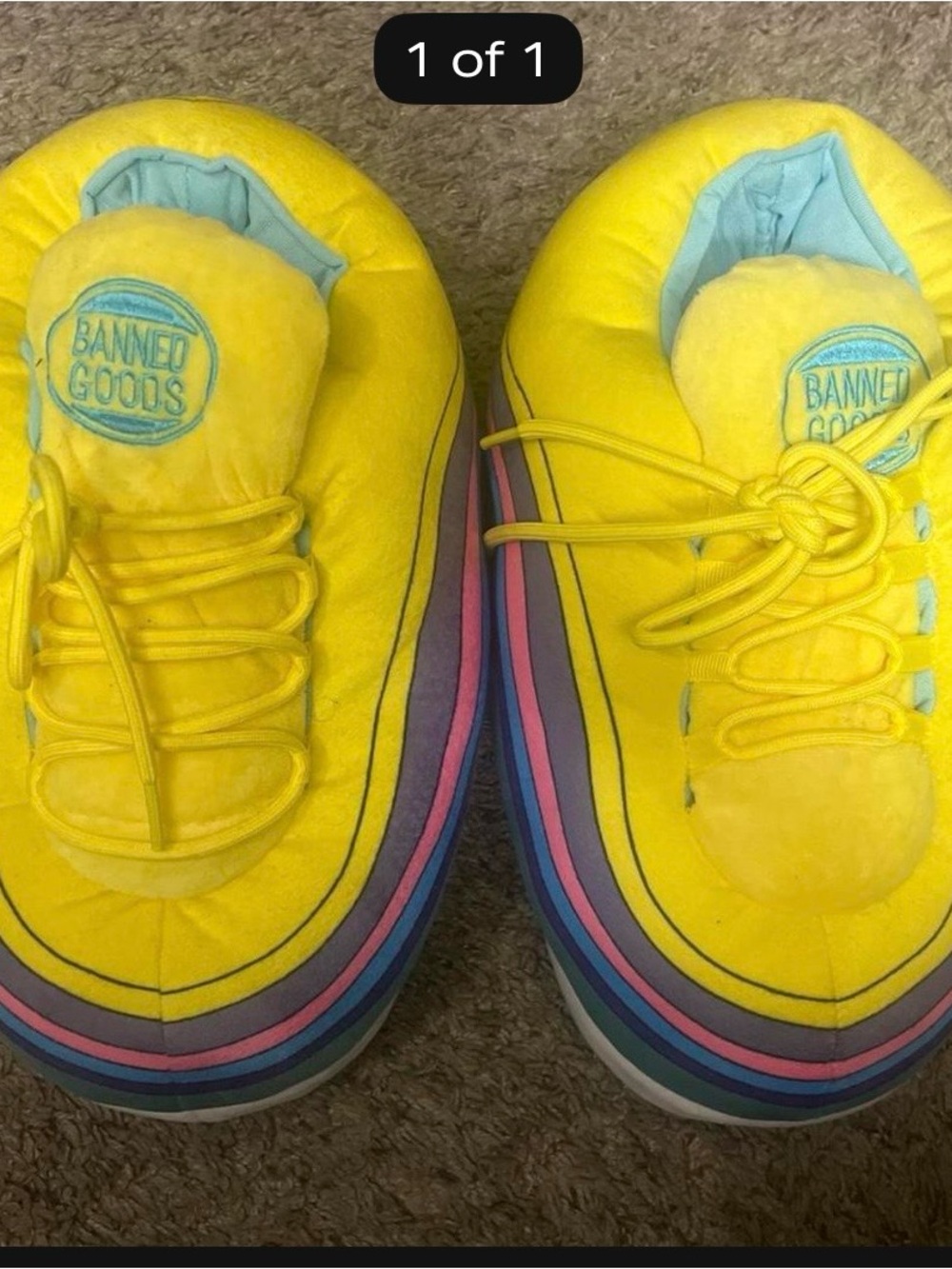 Banned Goods yellow plush sneaker slippers